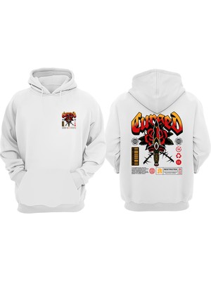 The Wert Unisex Sword Curse Tasarım Ön Arka Baskılı Normal Kalıp Beyaz Sweatshirt