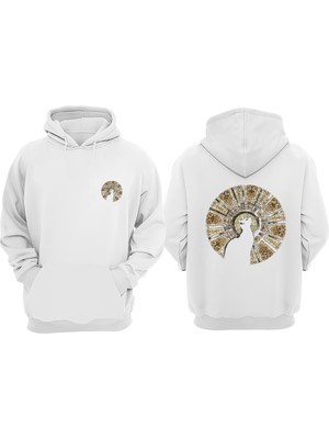 The Wert Unisex Kedi Tasarım Ön Arka Baskılı Normal Kalıp Beyaz Sweatshirt