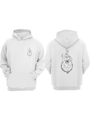 The Wert Unisex Hand Eyes Tasarım Ön Arka Baskılı Normal Kalıp Beyaz Sweatshirt