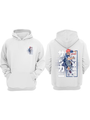 The Wert Unisex Sport Soccer Tasarım Ön Arka Baskılı Normal Kalıp Beyaz Sweatshirt