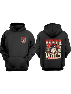 The Wert Unisex Anime Kawaii Vibes Tasarım Ön Arka Baskılı Normal Kalıp Siyah Sweatshirt