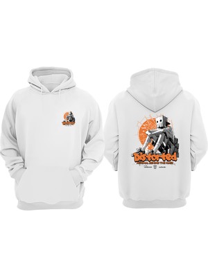 The Wert Unisex Distorted Tasarım Ön Arka Baskılı Normal Kalıp Beyaz Sweatshirt