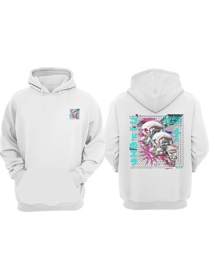 The Wert Unisex Glitched Reality Tasarım Ön Arka Baskılı Normal Kalıp Beyaz Sweatshirt