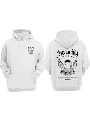 The Wert Unisex Heavenly Explorer Tasarım Ön Arka Baskılı Normal Kalıp Beyaz Sweatshirt