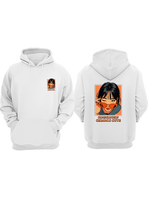 The Wert Unisex Girl Graphic Tasarım Ön Arka Baskılı Normal Kalıp Beyaz Sweatshirt