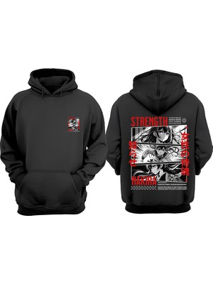 The Wert Unisex Anime Comic Tasarım Ön Arka Baskılı Normal Kalıp Siyah Sweatshirt