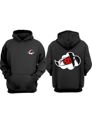 The Wert Unisex Itachi Uchiha Tasarım Ön Arka Baskılı Normal Kalıp Siyah Sweatshirt