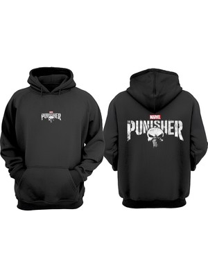 The Wert Unisex The Punisher Tasarım Ön Arka Baskılı Normal Kalıp Siyah Sweatshirt