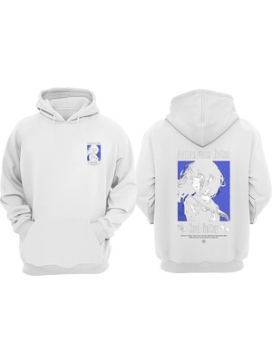 The Wert Unisex Anime Fans United Tasarım Ön Arka Baskılı Normal Kalıp Beyaz Sweatshirt