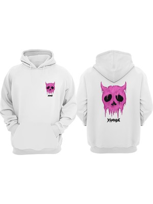The Wert Unisex Demon Face Tasarım Ön Arka Baskılı Normal Kalıp Beyaz Sweatshirt
