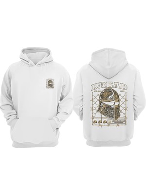 The Wert Unisex Armor Dread Tasarım Ön Arka Baskılı Normal Kalıp Beyaz Sweatshirt