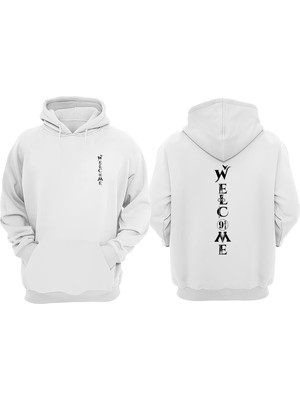 The Wert Unisex Welcome Kuş Tasarım Ön Arka Baskılı Normal Kalıp Beyaz Sweatshirt