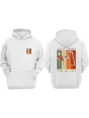 The Wert Unisex Float Like A Butterfly Stıng Like A Bee Tasarım Ön Arka Baskılı Normal Kalıp Beyaz Sweatshirt