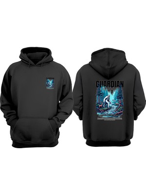 The Wert Unisex Guardian Of The Woods Tasarım Ön Arka Baskılı Normal Kalıp Siyah Sweatshirt