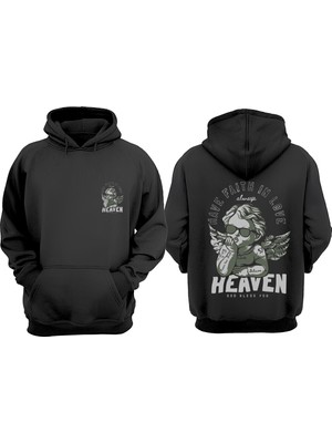 The Wert Unisex Heaven Love Tasarım Ön Arka Baskılı Normal Kalıp Siyah Sweatshirt