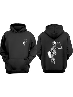 The Wert Unisex Kaslı Isleket Tasarım Ön Arka Baskılı Normal Kalıp Siyah Sweatshirt