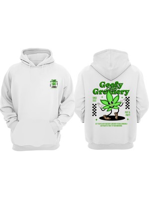The Wert Unisex Goofy Leafy Greenery Tasarım Ön Arka Baskılı Normal Kalıp Beyaz Sweatshirt
