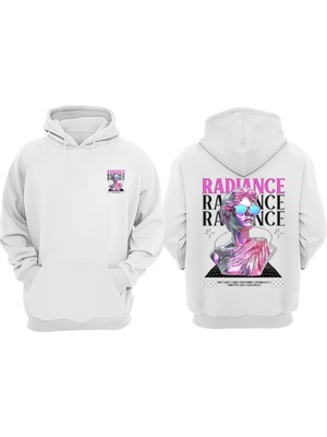 The Wert Unisex Radiance Chrome Tasarım Ön Arka Baskılı Normal Kalıp Beyaz Sweatshirt