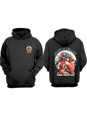 The Wert Unisex Animeis Callingandı Must Go Tasarım Ön Arka Baskılı Normal Kalıp Siyah Sweatshirt