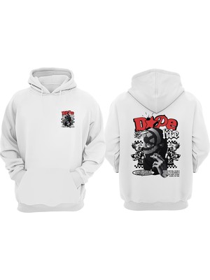 The Wert Unisex Dope Life Doberman Tasarım Ön Arka Baskılı Normal Kalıp Beyaz Sweatshirt