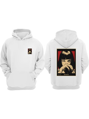 The Wert Unisex Mıa Wallace Tasarım Ön Arka Baskılı Normal Kalıp Beyaz Sweatshirt