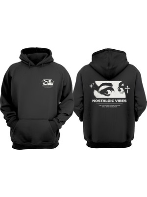 The Wert Unisex Nostalgıc Vıbes Tasarım Ön Arka Baskılı Normal Kalıp Siyah Sweatshirt