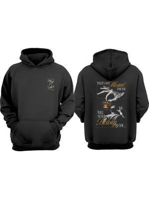 The Wert Unisex Quote Parmaklar Tasarım Ön Arka Baskılı Normal Kalıp Siyah Sweatshirt