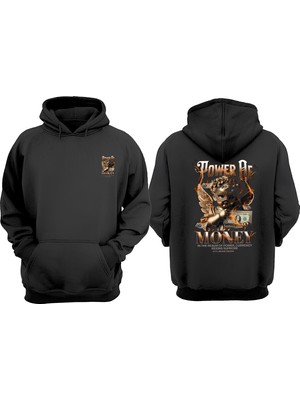 The Wert Unisex Power Of Money Tasarım Ön Arka Baskılı Normal Kalıp Siyah Sweatshirt
