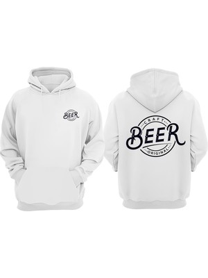 The Wert Unisex Beer Orıgınal Tasarım Ön Arka Baskılı Normal Kalıp Beyaz Sweatshirt