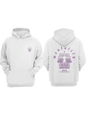 The Wert Unisex Mentalite Tasarım Ön Arka Baskılı Normal Kalıp Beyaz Sweatshirt