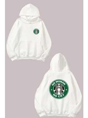 The Wert Unisex No Woman No Cry Tasarım Ön Arka Baskılı Normal Kalıp Beyaz Sweatshirt