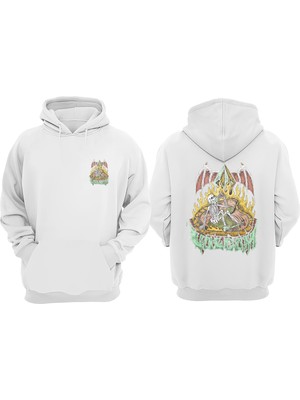 The Wert Unisex Volcam Skeleton Tasarım Ön Arka Baskılı Normal Kalıp Beyaz Sweatshirt