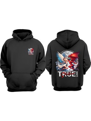 The Wert Unisex True Love Tasarım Ön Arka Baskılı Normal Kalıp Siyah Sweatshirt