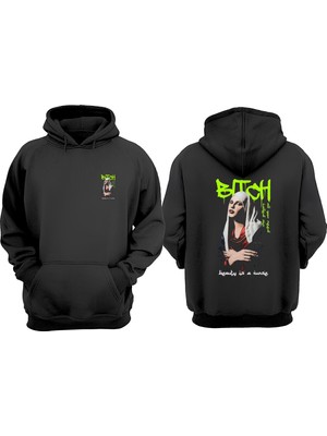 The Wert Unisex Turbanlı Girl Tasarım Ön Arka Baskılı Normal Kalıp Siyah Sweatshirt