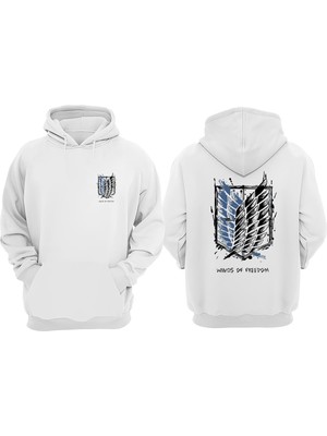 The Wert Unisex Atack On Titan Tasarım Ön Arka Baskılı Normal Kalıp Beyaz Sweatshirt