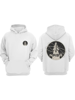 The Wert Unisex Nasa Rocket Tasarım Ön Arka Baskılı Normal Kalıp Beyaz Sweatshirt