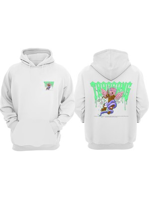 The Wert Unisex Trargang Tasarım Ön Arka Baskılı Normal Kalıp Beyaz Sweatshirt