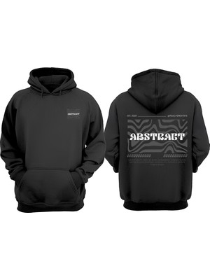 The Wert Unisex Abstract Tasarım Ön Arka Baskılı Normal Kalıp Siyah Sweatshirt