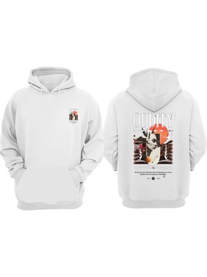 The Wert Unisex Oddity Tasarım Ön Arka Baskılı Normal Kalıp Beyaz Sweatshirt
