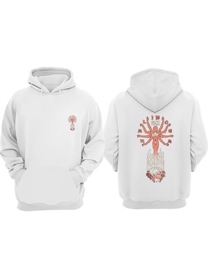 The Wert Unisex Kaliyuga Tasarım Ön Arka Baskılı Normal Kalıp Beyaz Sweatshirt