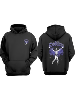 The Wert Unisex Destiny Kanat Tasarım Ön Arka Baskılı Normal Kalıp Siyah Sweatshirt