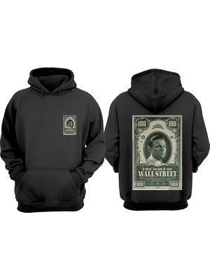 The Wert Unisex Money Wolf Of Wall Tasarım Ön Arka Baskılı Normal Kalıp Siyah Sweatshirt