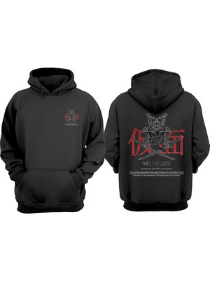 The Wert Unisex Samurai Way Of Life Tasarım Ön Arka Baskılı Normal Kalıp Siyah Sweatshirt