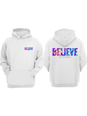The Wert Unisex Belıeve In Yourself Tasarım Ön Arka Baskılı Normal Kalıp Beyaz Sweatshirt