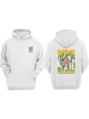 The Wert Unisex Tortoise Wizard Magic Turtle Tasarım Ön Arka Baskılı Normal Kalıp Beyaz Sweatshirt