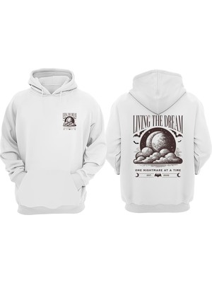 The Wert Unisex Living The Dream Tasarım Ön Arka Baskılı Normal Kalıp Beyaz Sweatshirt