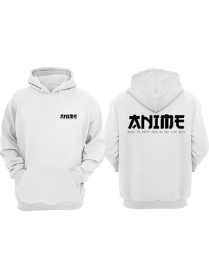 The Wert Unisex Anime Makes Me Happy By Ghostlytee Tasarım Ön Arka Baskılı Normal Kalıp Beyaz Sweatshirt