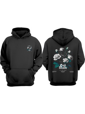 The Wert Unisex God Made Tasarım Ön Arka Baskılı Normal Kalıp Siyah Sweatshirt