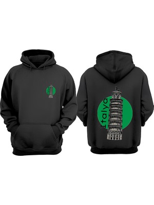 The Wert Unisex Italya Tasarım Ön Arka Baskılı Normal Kalıp Siyah Sweatshirt