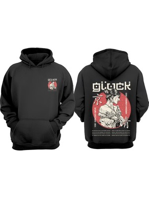 The Wert Unisex Japon Kadın Yazılar Tasarım Ön Arka Baskılı Normal Kalıp Siyah Sweatshirt